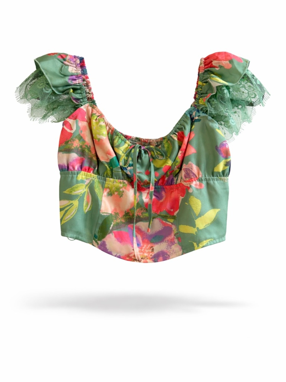 Evolutionary Floral Lace-Trim Corset Crop Top – NWT Size S